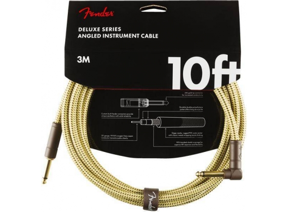 Fender Deluxe Instrument Cable, Straight/Angle, 10', Tweed Fender Deluxe Instrument Cable, Straight/Angle, 10', Tweed